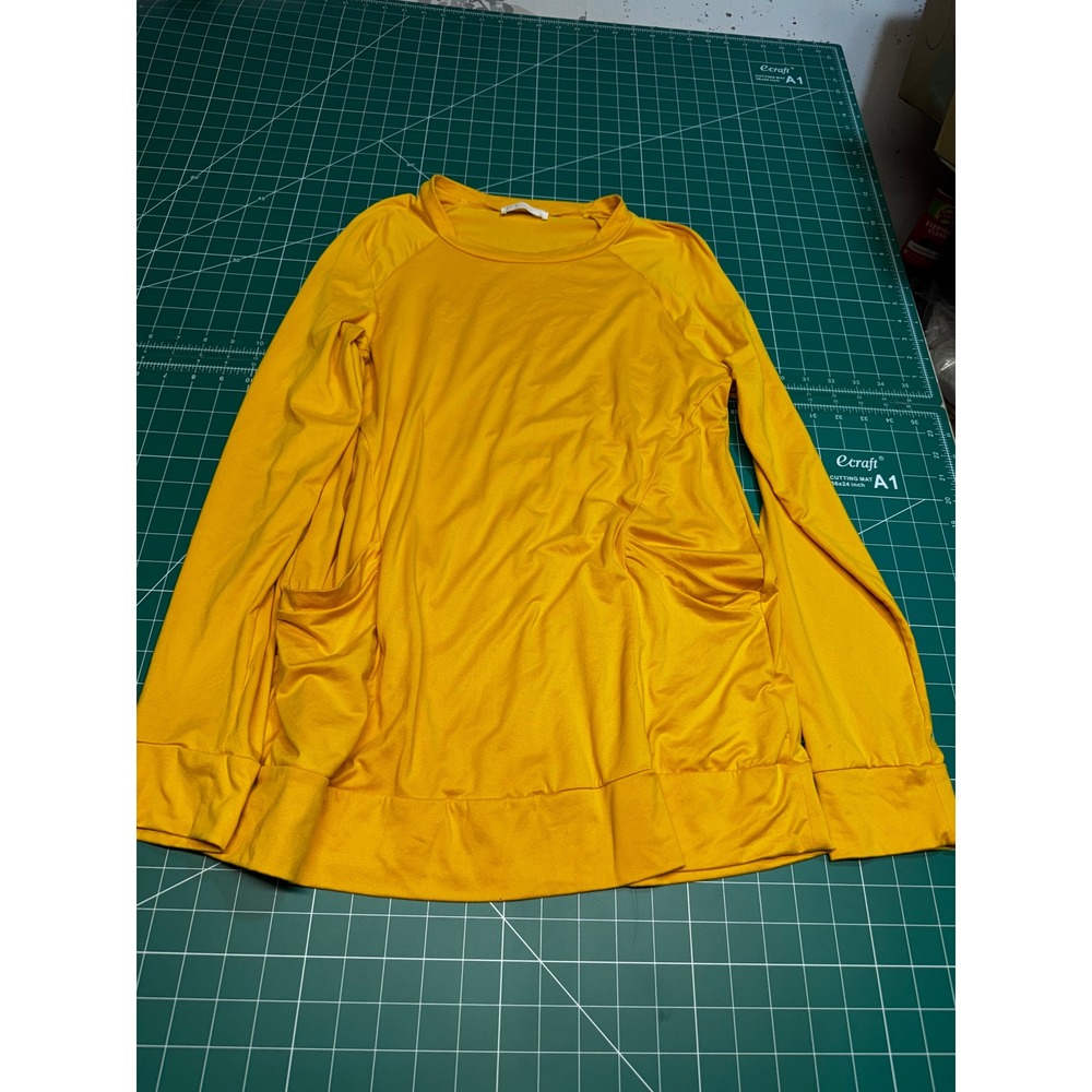 Perfect Peach Womens Mustard Yellow Long Sleeve Pockets Tunic Top Size M